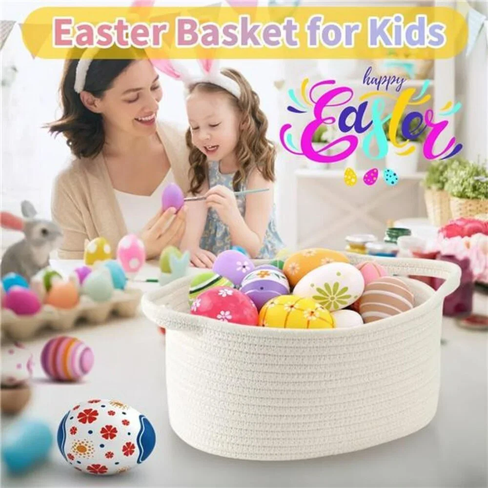 Woven Cotton Storage Basket with Handles Baby Gift Bin Nursery Organizer